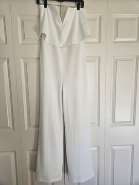Lulus White Strapless Jumpsuit Wide Leg Ruffle Bridal Occasion Size L